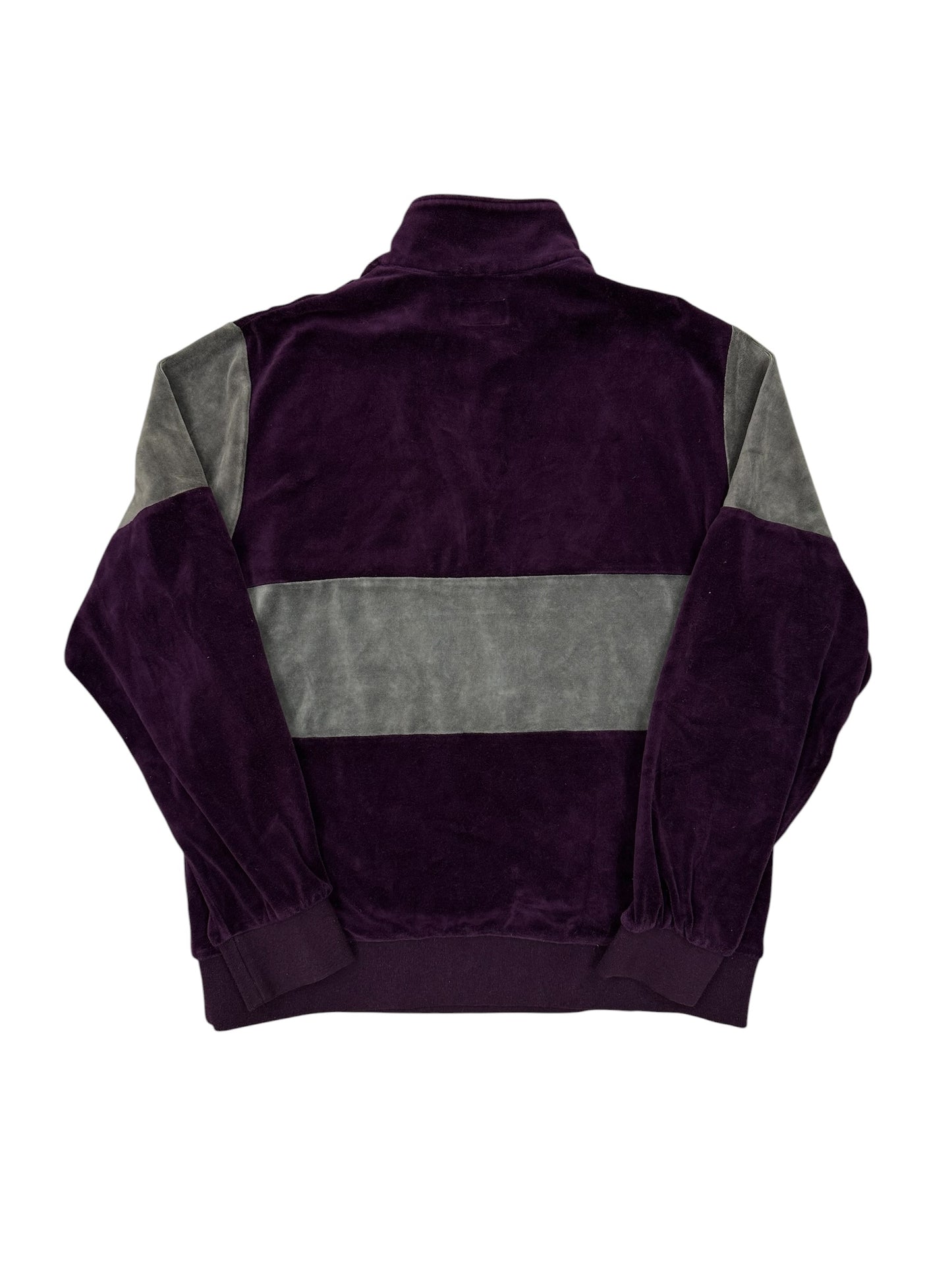 Sudadera Supreme velour morada half zip con logo script bordado