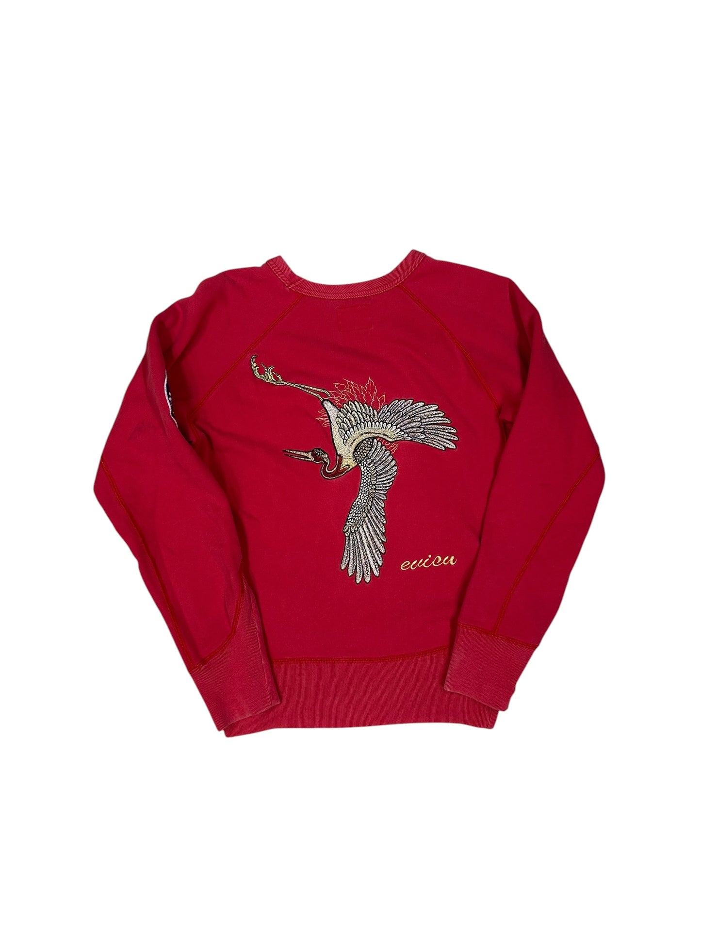 Sudadera Evisu roja con parches bordados vintage