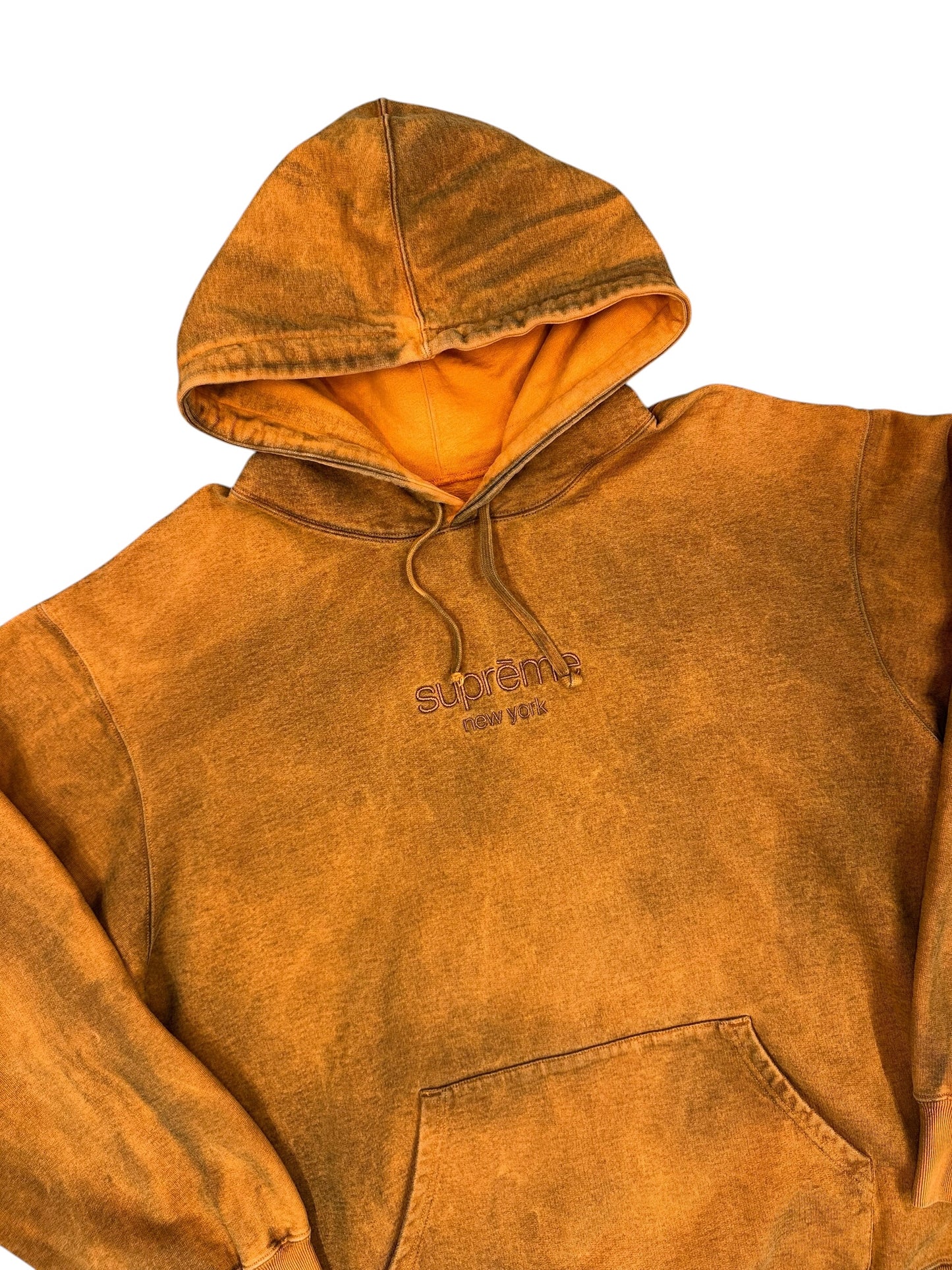 Sudadera con capucha Supreme efecto washed naranja/marrón con logo bordado