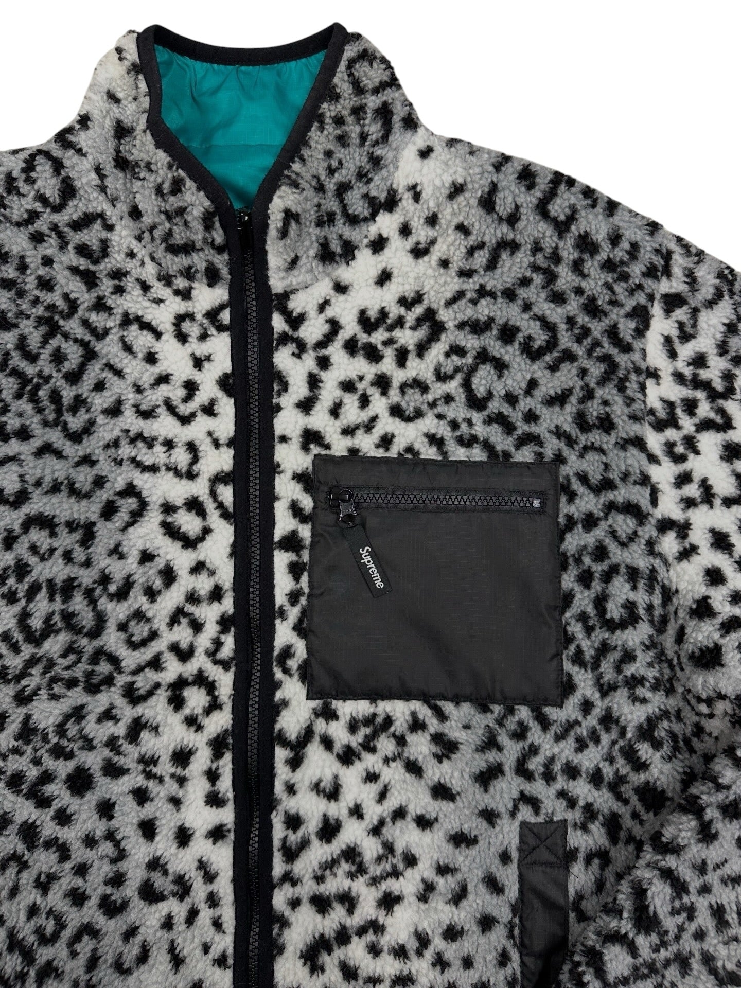 Chaqueta reversible Supreme fleece leopardo + nylon verde (2 en 1)