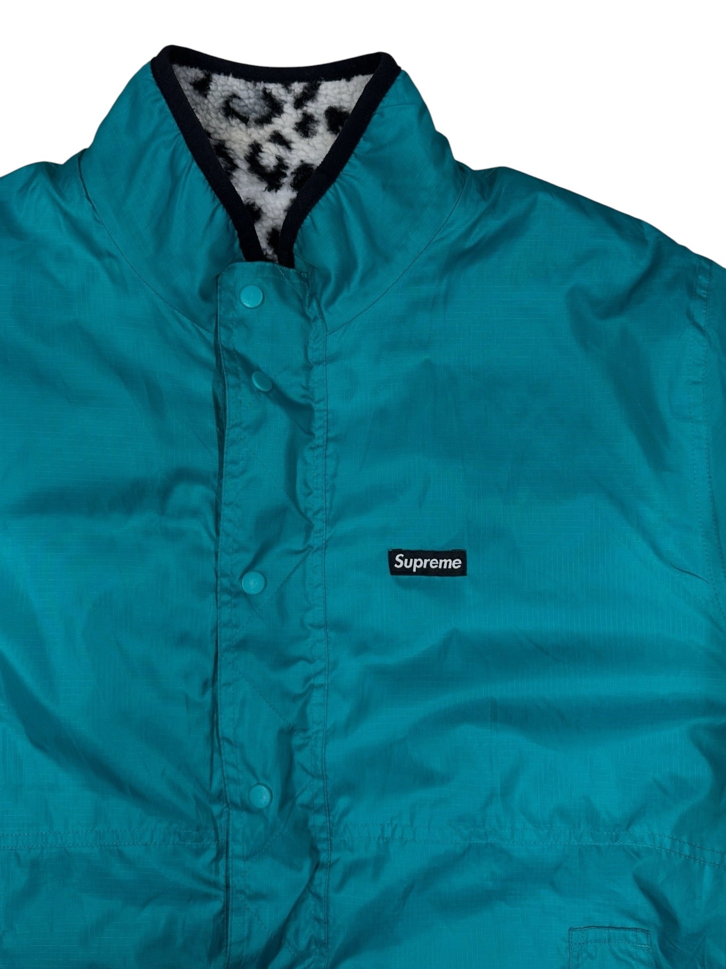 Chaqueta reversible Supreme fleece leopardo + nylon verde (2 en 1)
