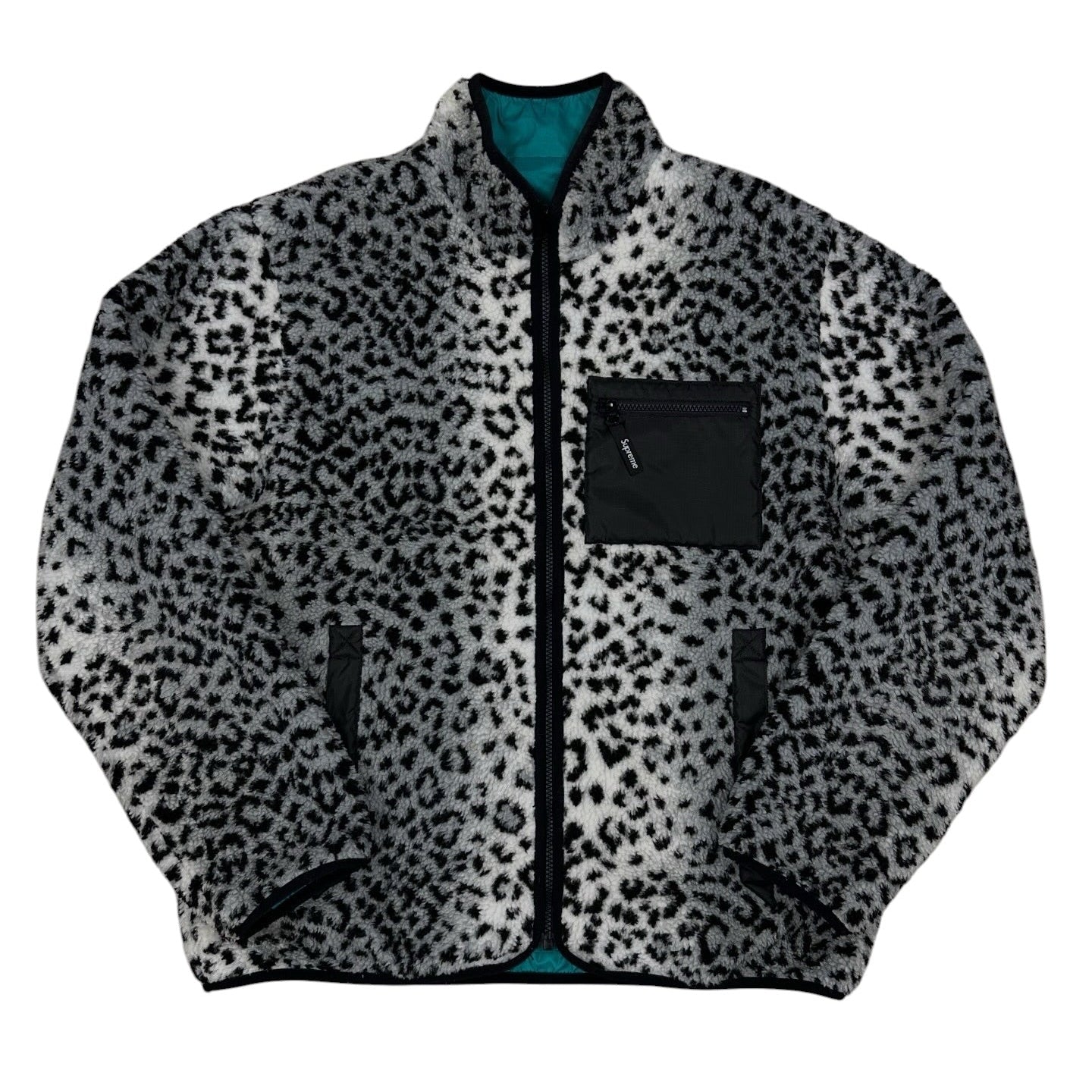 Chaqueta reversible Supreme fleece leopardo + nylon verde (2 en 1)
