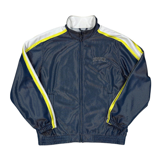 Chaqueta Supreme mesh track azul con paneles reflectantes amarillo y logo bordado