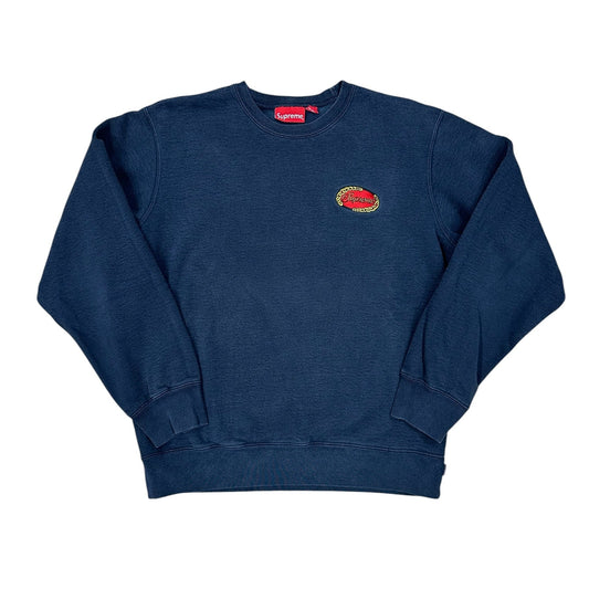 Sudadera Supreme azul marino con logo bordado oval script
