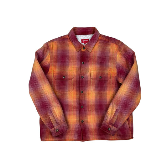 Chaqueta Supreme overshirt a cuadros rojo y naranja con logo bordado trasero