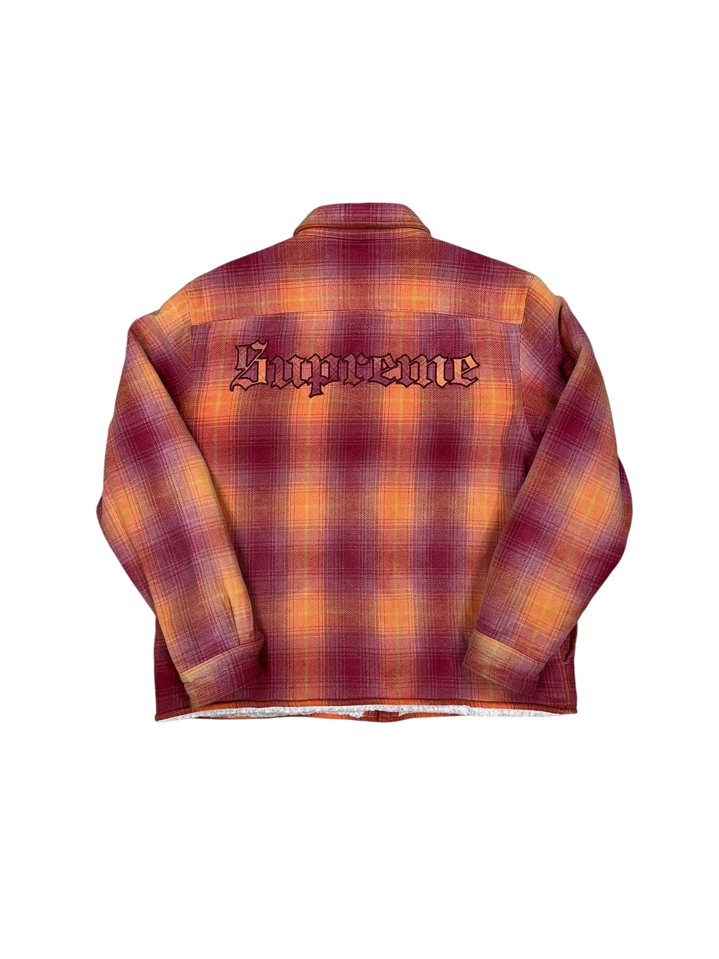 Chaqueta Supreme overshirt a cuadros rojo y naranja con logo bordado trasero