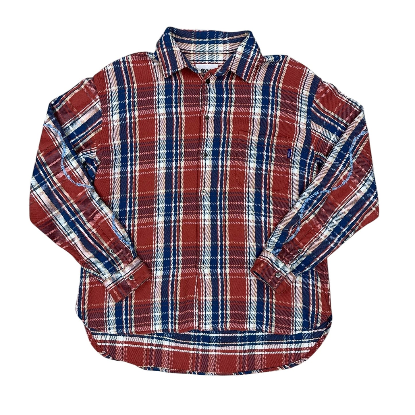 Camisa Awake NY a cuadros rojo con acabado distressed y costuras expuestas