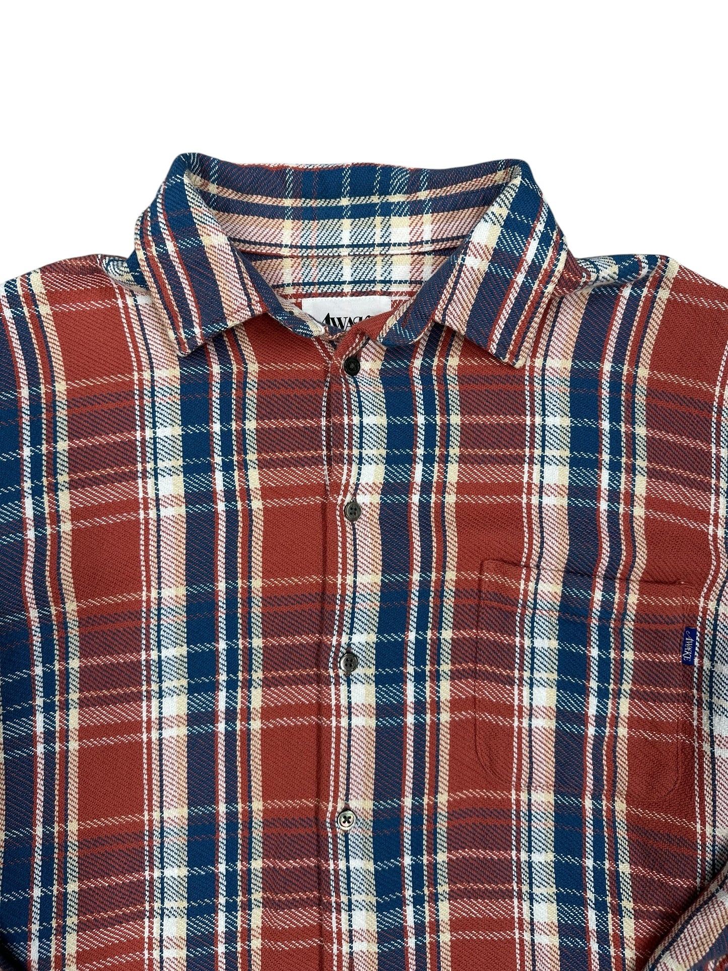 Camisa Awake NY a cuadros rojo con acabado distressed y costuras expuestas