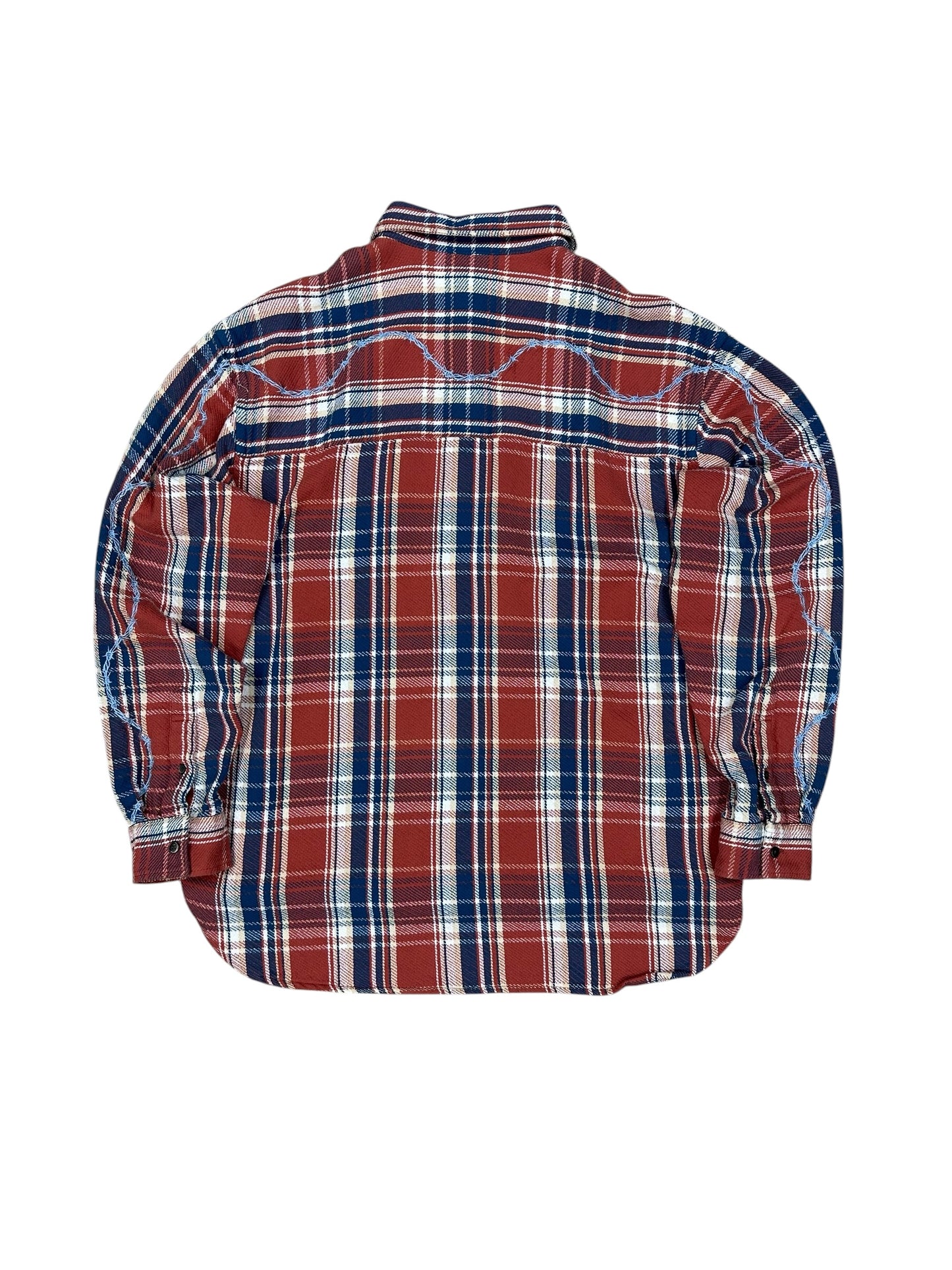 Camisa Awake NY a cuadros rojo con acabado distressed y costuras expuestas