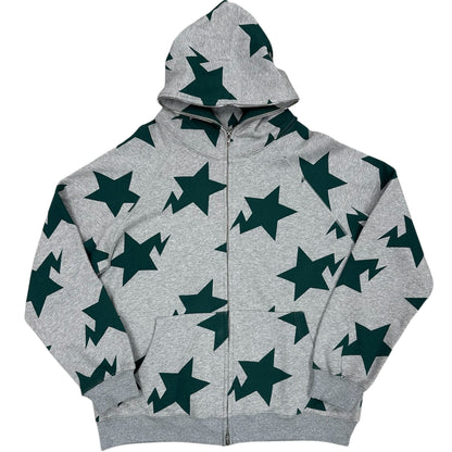 Sudadera Bape zip gris con estrellas verdes