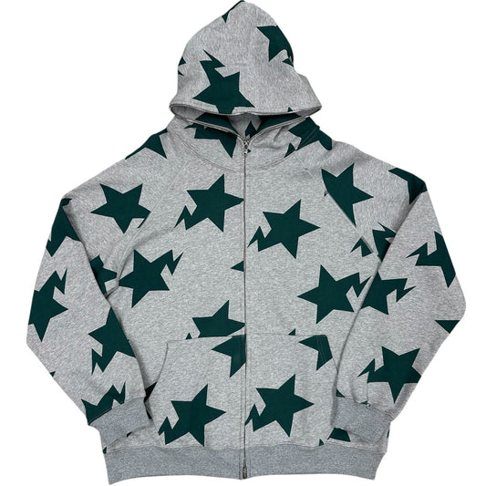 Sudadera Bape zip gris con estrellas verdes
