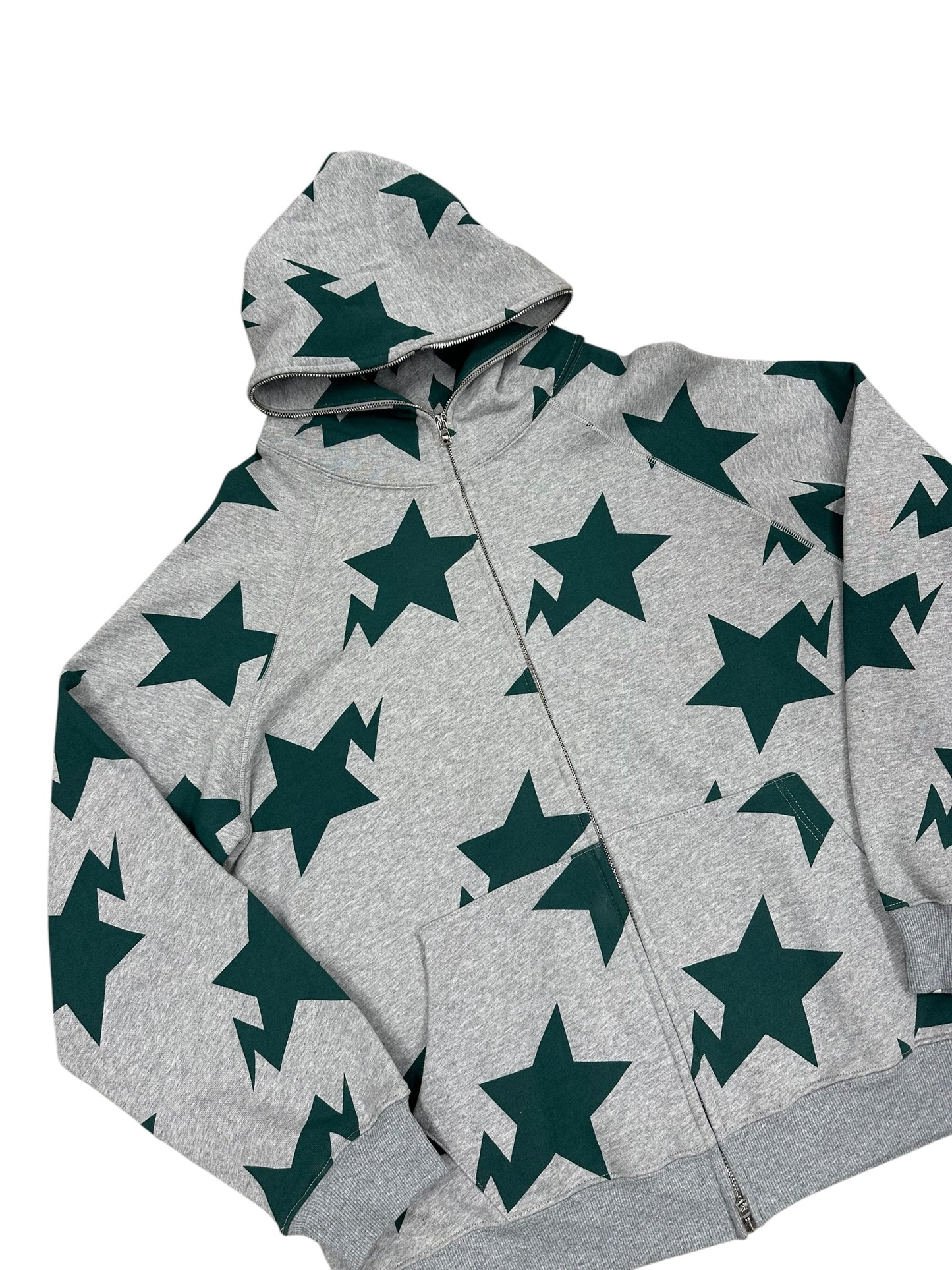 Sudadera Bape zip gris con estrellas verdes