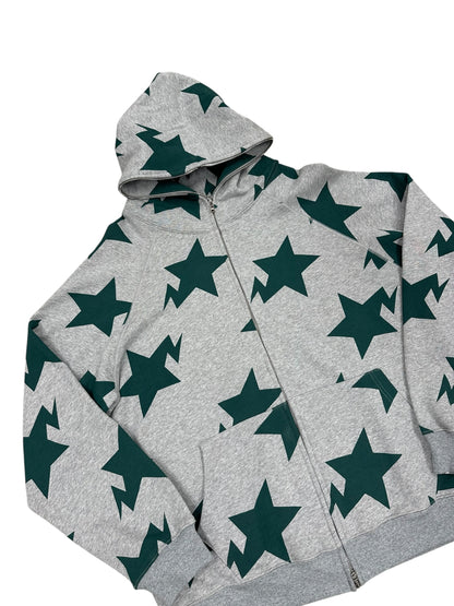 Sudadera Bape zip gris con estrellas verdes