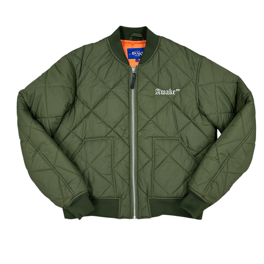 Chaqueta bomber acolchada Awake NY verde oliva con bordado y print trasero