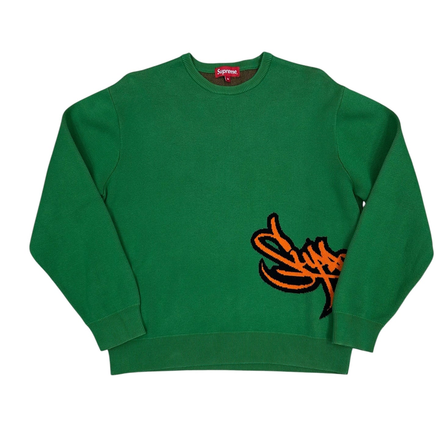 Jersey Supreme verde con logo gráfico naranja knit crewneck