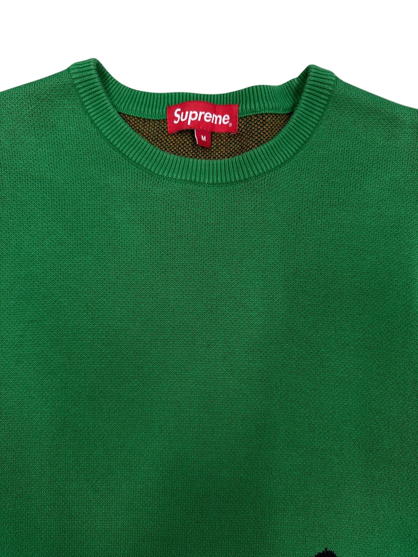 Jersey Supreme verde con logo gráfico naranja knit crewneck