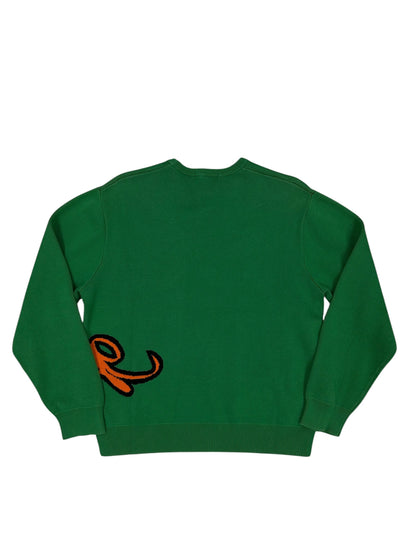 Jersey Supreme verde con logo gráfico naranja knit crewneck