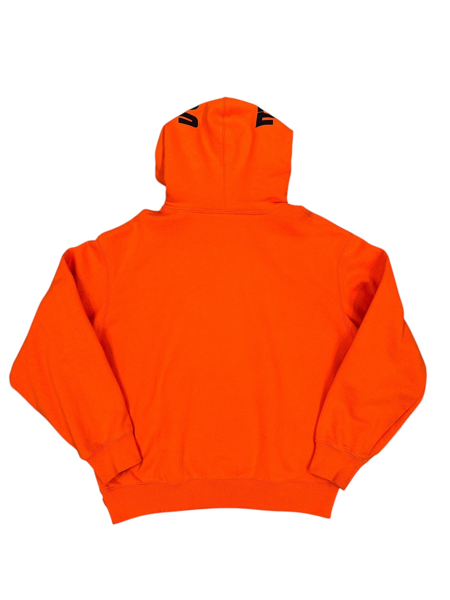 Sudadera Supreme naranja con gráfico tipográfico en capucha