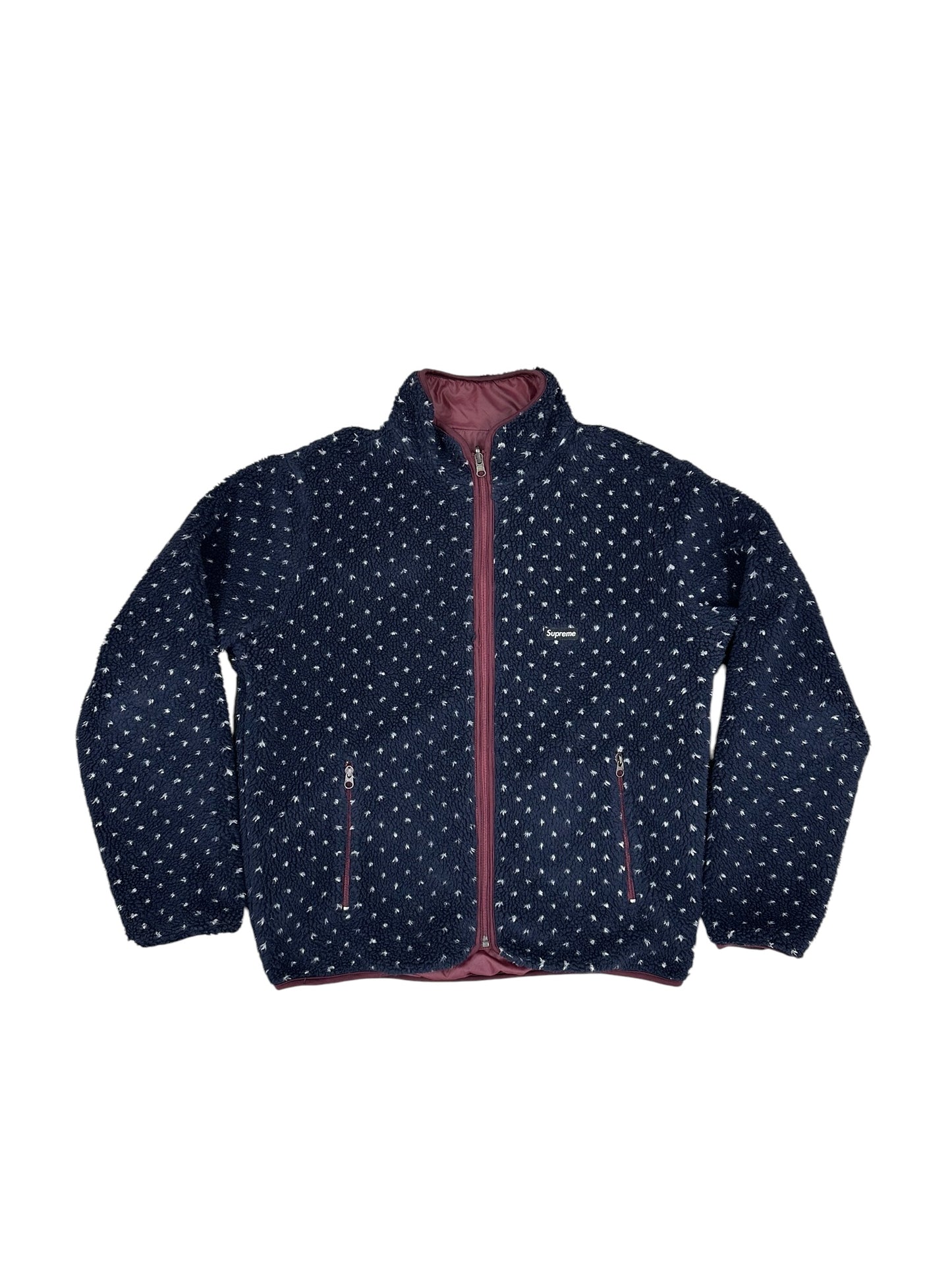 Chaqueta Supreme reversible acolchada granate / forro sherpa azul marino