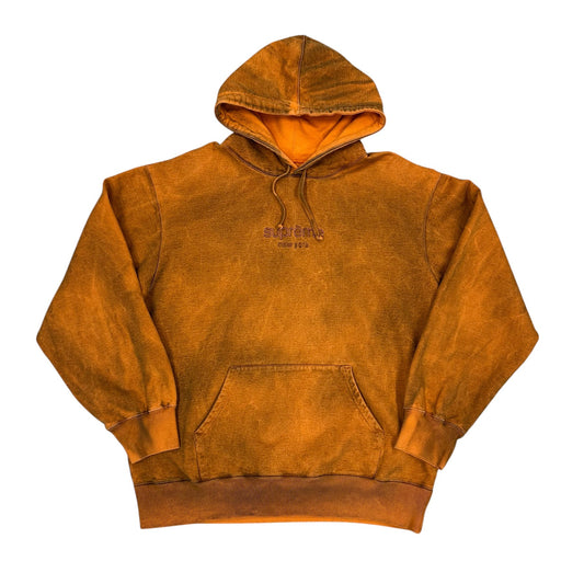 Sudadera con capucha Supreme efecto washed naranja/marrón con logo bordado